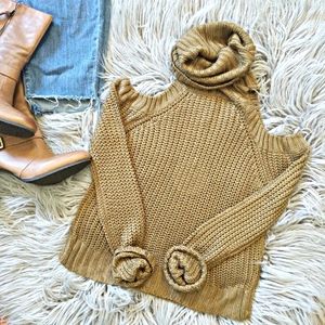 HAYDEN Olive Cold Shoulder Turtleneck Sweater S